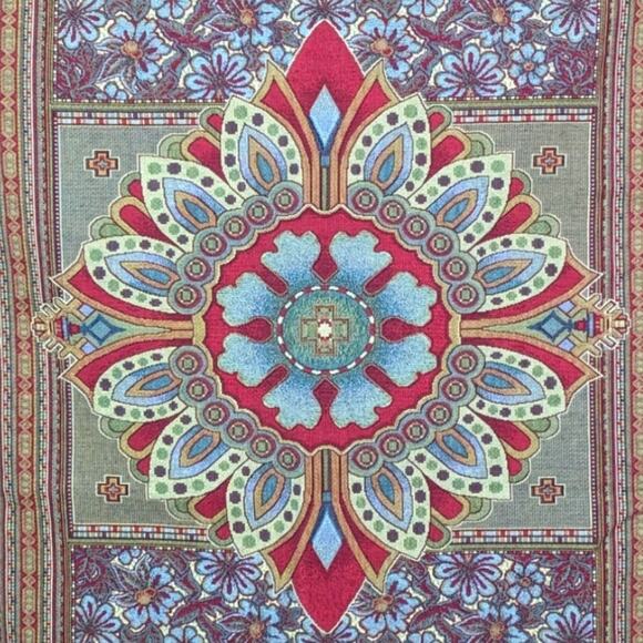 Vintage 2005 Giant Woven MANDALA TAPESTRY TASSELS Riddle Home & Gift ~ 52"x58" - Picture 1 of 7